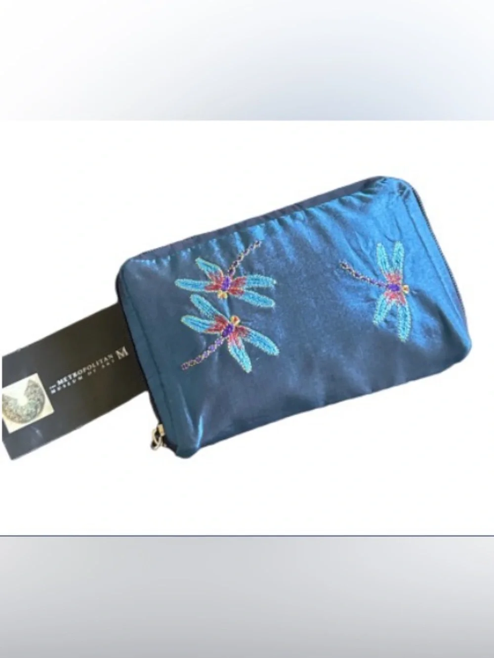 Metropolitan museum of Art Embroidered Teal Dragonfly Cosmetic Pouch